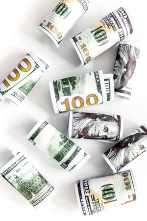 Money background. Rolled dollars banknote top viewの写真素材