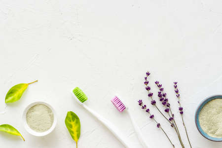 Herbal organic dental health care concept. Top viewの写真素材