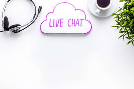 Live chat conversation message concept. Office desktop top viewの写真素材