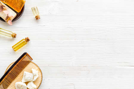 Natural hair and facial cosmetic for care with cacao butter and herbal oilの写真素材