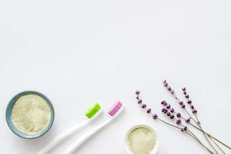 Herbal organic dental health care concept. Top viewの写真素材
