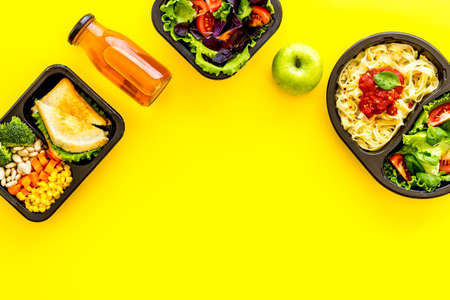 Restaurant food delivery, lunch boxes for daily nutrition, top viewの写真素材