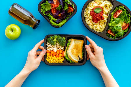 Layout of takeout food. Restaurant delivery menu backgroundの写真素材
