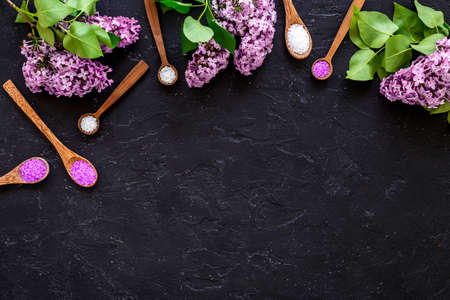 Set of bath salt - asian spa massage concept, top viewの写真素材