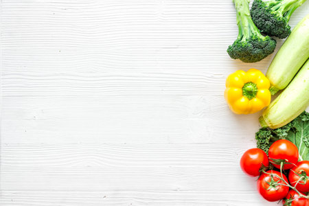Lay out of raw vegetables farming food, top view
