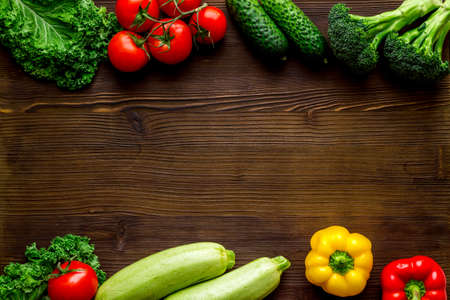 Frame of farming food - vegetables and herbs, flat lay from aboveの写真素材