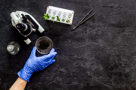Test floral samples with microscope in biological labの写真素材