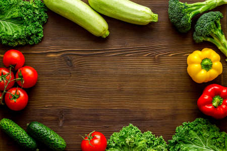 Frame of farming food - vegetables and herbs, flat lay from above