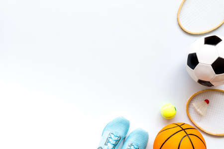 Set of sport games balls on white baclground top view copy spaceの写真素材