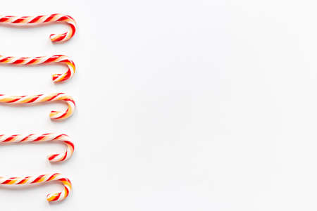 Red Christmas candy can, flat lay, top viewの写真素材