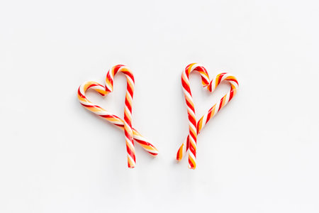 Red Christmas candy can, flat lay, top view