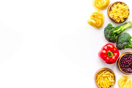 Vegan food cooking ingredients - vegetables and herbs top view