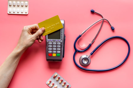 Online pharmacy shopping - payment for medicine by POS terminal with a bank card