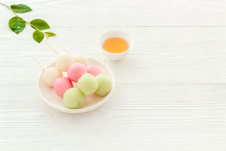 Asian cooking background - traditional sweets Dango, dumpling rice cakeの写真素材
