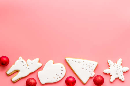 Christmas winter dessert - icing gingerbread cookies, top viewの写真素材