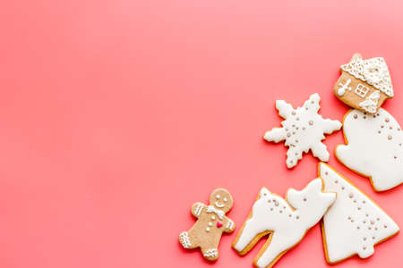 Flat lay of icing gingerbread cookies, top viewの写真素材