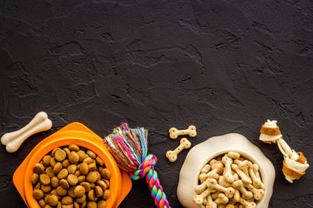 Pet food and dog treats, overhead viewの写真素材