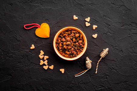 Pet food and cat treats, overhead viewの写真素材