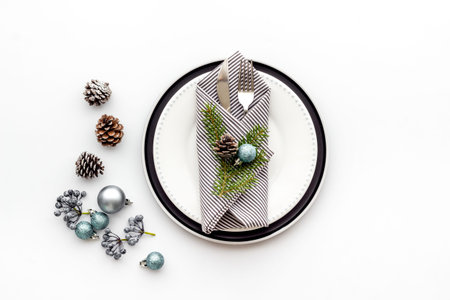 Beautiful Christmas table setting. New year decoration. Top view