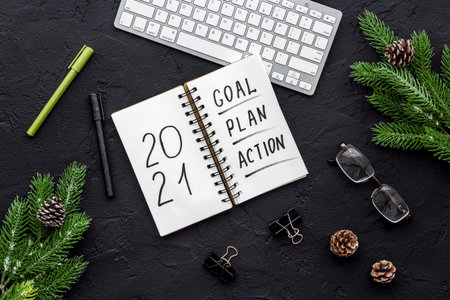 New year goals and plan concept, top view. Flat lay