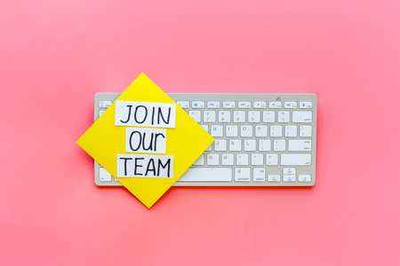 Join our team online recruting concept. Words Join our team on the keyboardの写真素材