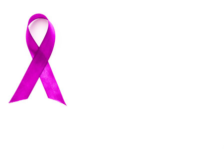 Purple ribbon awareness isolated on white. Alzheimers or epilepsy awareness. Top viewの写真素材