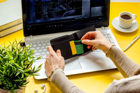 Online shopping or banking. Woman making payment by credit cardの写真素材