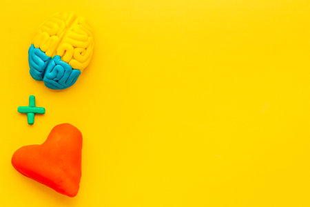 Emotional intelligence concept with brain and heart, top viewの写真素材