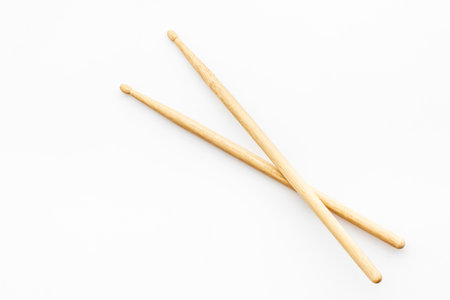 Drum sticks isotated on white background, top viewの写真素材