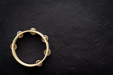 Percussion instrument tambourine, top view. Music backgroundの写真素材