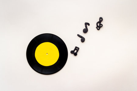 Flat lay of vinyl record. Music backgroundの写真素材
