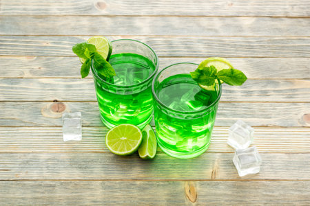 Margarita green iced cocktail with lime and mint