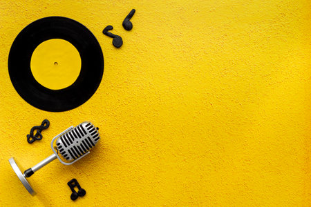 Flat lay of vinyl record. Music backgroundの写真素材