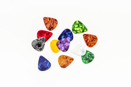 Overhead view of of guitar picks. Music backgroundの写真素材