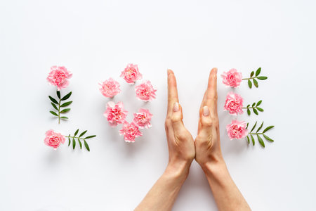 Word Love of flowers - Valentines Day background, top viewの写真素材