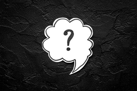 Question mark on table - solution concept. Top viewの写真素材