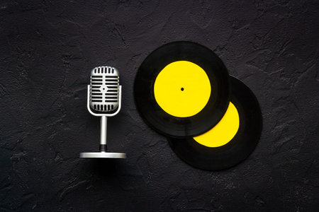 Vinyl record with microphone, music flat design background