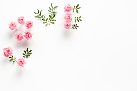 Word Love of flowers - Valentines Day background, top viewの写真素材