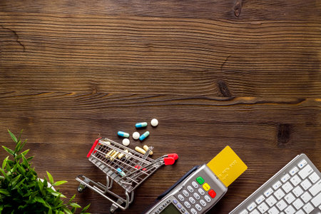 World health day concept. Cost for medicine and treatment, payment by cardの写真素材