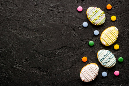 Easter homemade cookies eggs and sweets. Space for text