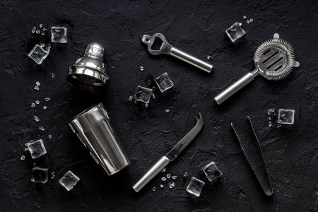 Flat lay of bar tools and utensils for cocktailの写真素材