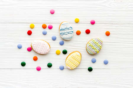 Easter colorful cookies and sweets. Top viewの写真素材