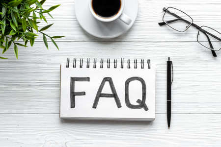 FAQ - fequently asked question - on table ofiice table. Top viewの写真素材
