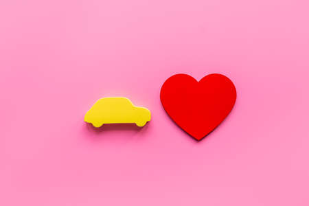 Valentines day celebration with car and heart shapesの写真素材