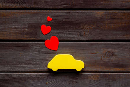 Valentines day celebration with car and heart shapesの写真素材