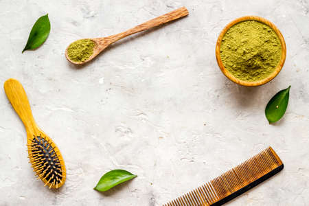 Herbal natural hair dye - henna with wooden combの写真素材