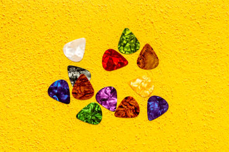 Overhead view of of guitar picks. Music backgroundの写真素材