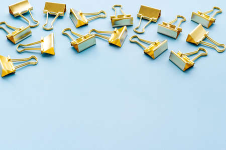 Office supplies background - paper binder clips close upの写真素材