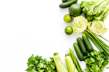 Layout of raw green vegetables, top viewの写真素材