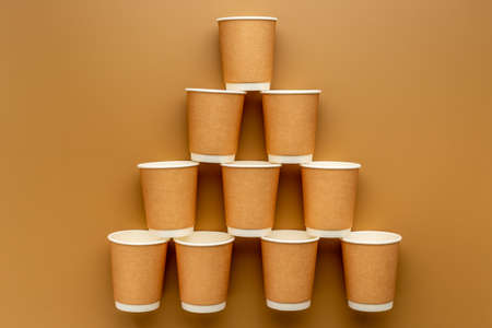 Eco paper coffee cups pattern. Top viewの写真素材